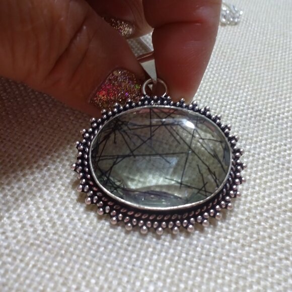 Beautiful TOURMALINE QUARTZ Handmade Sterling Pendant/Chain #53C - Picture 2 of 3